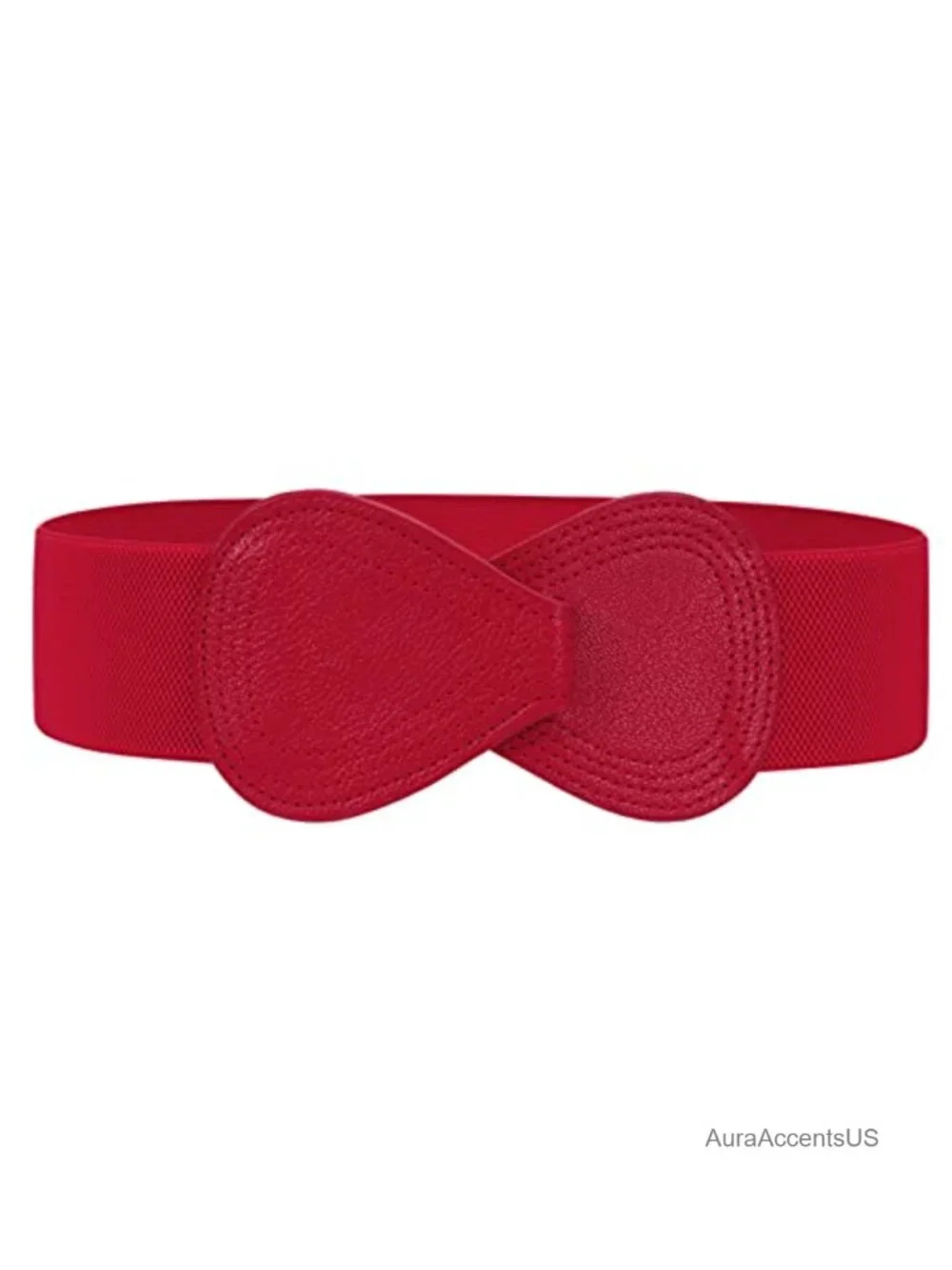 Wide Elastic Stretch Waist Belt with Interlocking Buckle - Vintage Style
